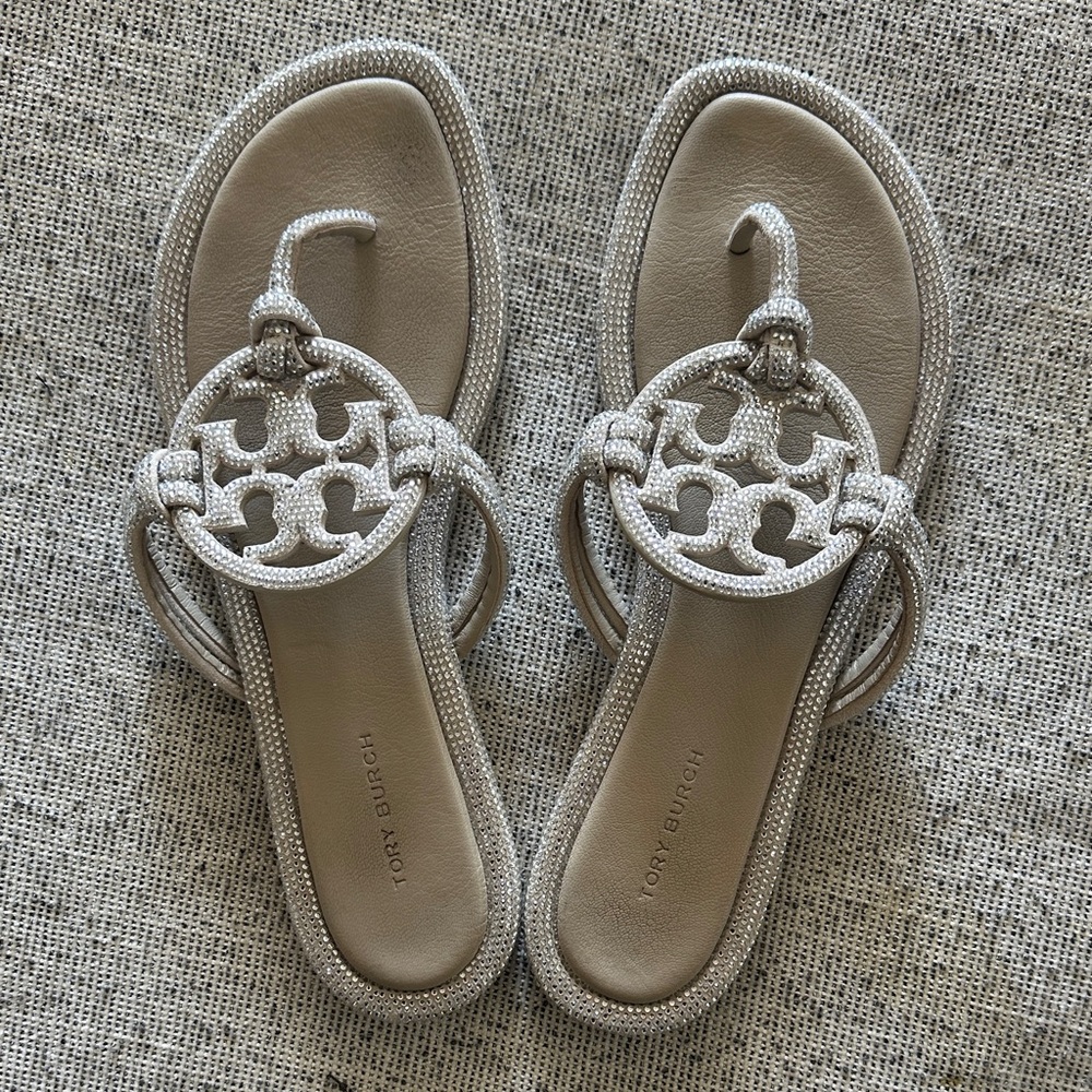 Tory Burch knotted Pave Crystal Sandals size 7.5